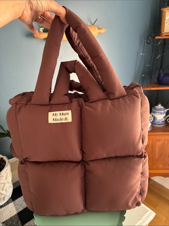 My Mum Made It Handbags - My Mum Made It Quilted Puffy Tote Bag in Brown